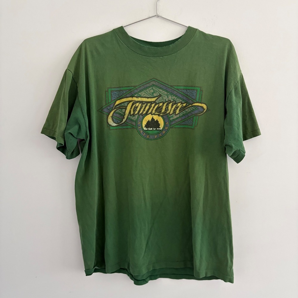 Vintage Oneita Tennessee State Parks Graphic T-Shirt Green XL USA Made